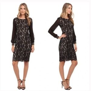 Eliza J Black and Cream Lace Long Sleeve Dress
